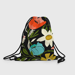 Рюкзак-мешок Яркие цветы на фоне тёмной летней ночи, цвет: 3D-принт