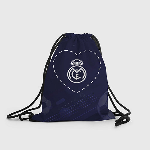 Мешок для обуви Лого Real Madrid в сердечке на фоне мячей / 3D-принт – фото 1
