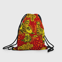 Рюкзак-мешок Хохломская Роспись Две Птици На Красном Фоне, цвет: 3D-принт