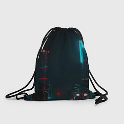 Рюкзак-мешок Неоновые высотки в городе - Светло-синий, цвет: 3D-принт