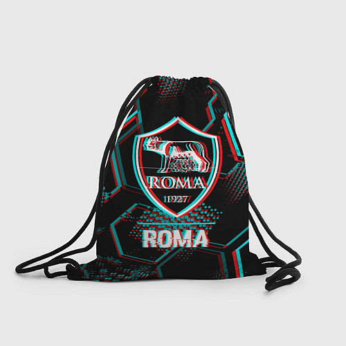 Мешок для обуви Roma FC в стиле Glitch на темном фоне / 3D-принт – фото 1