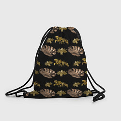 Рюкзак-мешок Цветы и листья на черном фоне, цвет: 3D-принт