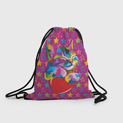 Рюкзак-мешок Сердечный котик в поп-арте, цвет: 3D-принт