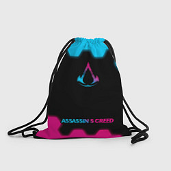 Рюкзак-мешок Assassins Creed - neon gradient: символ, надпись, цвет: 3D-принт