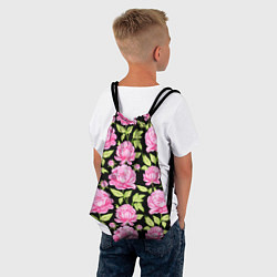 Рюкзак-мешок Розовые пионы на черном, цвет: 3D-принт — фото 2