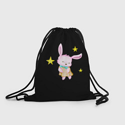 Рюкзак-мешок Крольчонок танцует со звёздами на чёрном фоне, цвет: 3D-принт