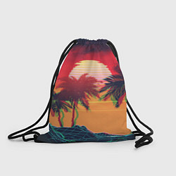 Рюкзак-мешок Пальмы и пляж на закате с помехами VHS ретро дизай, цвет: 3D-принт