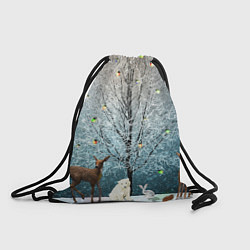 Рюкзак-мешок Звери в новогоднем лесу, цвет: 3D-принт