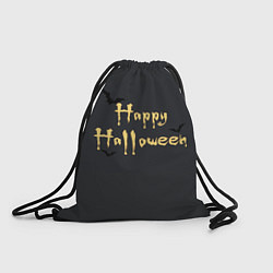 Рюкзак-мешок Happy Halloween надпись с летучими мышами, цвет: 3D-принт