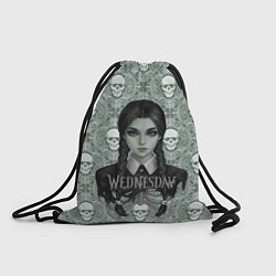 Рюкзак-мешок Уэнсдэй на фоне черепков, цвет: 3D-принт
