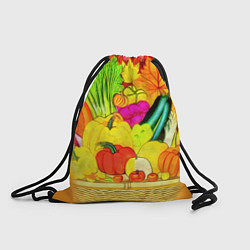 Рюкзак-мешок Плетеная корзина, полная фруктов и овощей, цвет: 3D-принт