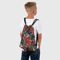 Рюкзак-мешок Новый год 2023 красные цветы и олени, цвет: 3D-принт — фото 2