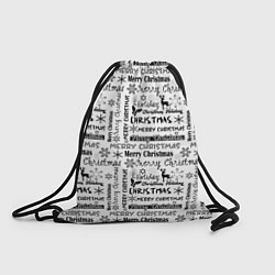 Рюкзак-мешок Черно белый рождественский текстовый узор, цвет: 3D-принт