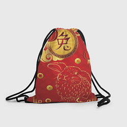 Мешок для обуви Китайский иероглиф и золотой кролик на красном фон