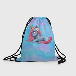Рюкзак-мешок Синий единорог с розовой гривой, цвет: 3D-принт