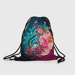 Рюкзак-мешок Цветы и музыкальная нота, цвет: 3D-принт