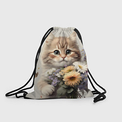 Рюкзак-мешок Котенок с полевыми цветами, цвет: 3D-принт