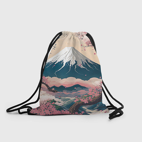 Мешок для обуви Японский пейзаж: цветение сакуры у горы Фудзияма / 3D-принт – фото 1