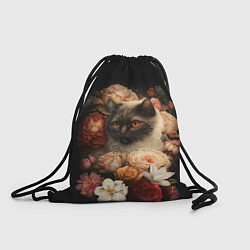 Рюкзак-мешок Милый котик окружённый цветами, цвет: 3D-принт