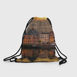 Рюкзак-мешок Мирный город на воде и тучи, цвет: 3D-принт