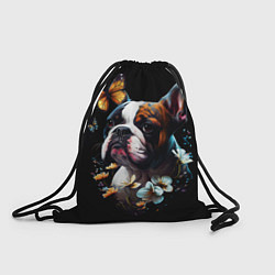 Рюкзак-мешок Французский бульдог на цветущем лугу, цвет: 3D-принт