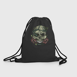 Рюкзак-мешок Зеленый череп с розами, цвет: 3D-принт