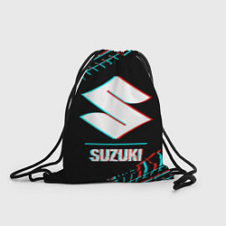 Мешок для обуви Значок Suzuki в стиле glitch на темном фоне