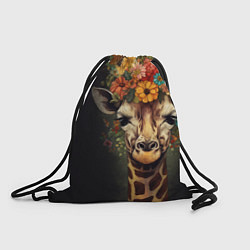 Рюкзак-мешок Портрет жирафа с цветами: арт нейросети, цвет: 3D-принт