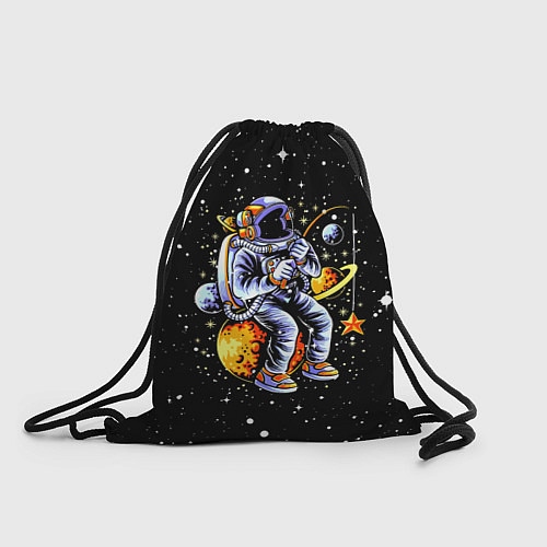 Мешок для обуви Космонавт на рыбалке - неон / 3D-принт – фото 1