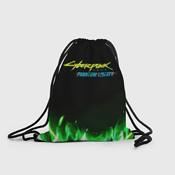Рюкзак-мешок Cyberpunk 2077 phantom liberty green fire logo, цвет: 3D-принт