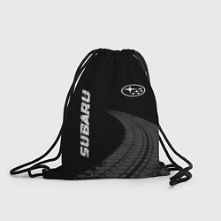 Мешок для обуви Subaru speed на темном фоне со следами шин: надпис