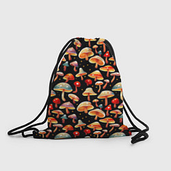 Рюкзак-мешок Разноцветный грибной паттерн, цвет: 3D-принт
