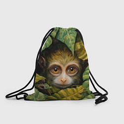 Рюкзак-мешок Маленькая обезьянка в листьях, цвет: 3D-принт