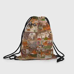 Рюкзак-мешок Коллаж из сказочных зверей - совы, белки, ёжики, цвет: 3D-принт