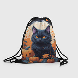 Рюкзак-мешок Котик и тыквы - хеллоуин, цвет: 3D-принт
