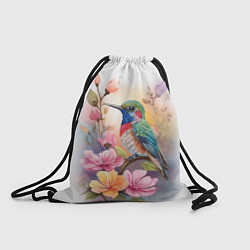 Рюкзак-мешок Колибри и цветы - акварель, цвет: 3D-принт