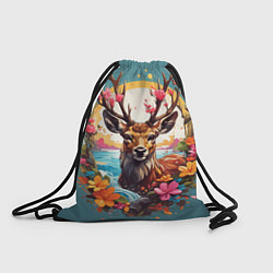 Рюкзак-мешок Олень и цветы, цвет: 3D-принт