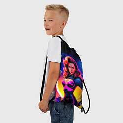 Рюкзак-мешок Девушка в неоновом комбинезоне на фоне ночного гор, цвет: 3D-принт — фото 2