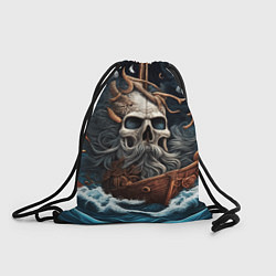 Рюкзак-мешок Тату ирезуми черепа пирата на корабле в шторм, цвет: 3D-принт