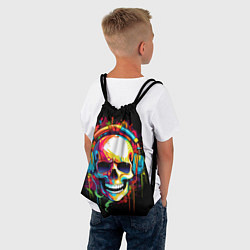 Рюкзак-мешок Яркий череп в наушниках нарисованный красками, цвет: 3D-принт — фото 2