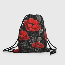 Рюкзак-мешок Красные маки на темном фоне, цвет: 3D-принт