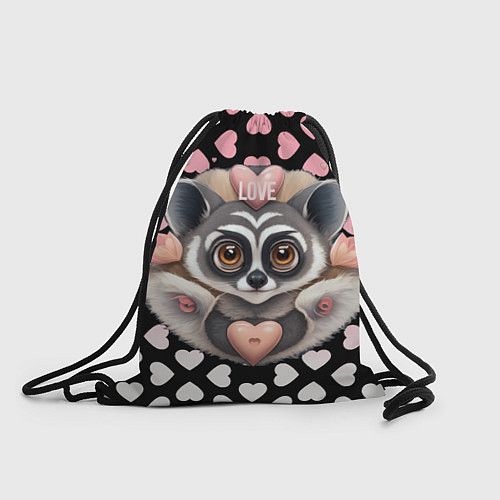 Мешок для обуви Лемур и сердечки с надписью love / 3D-принт – фото 1