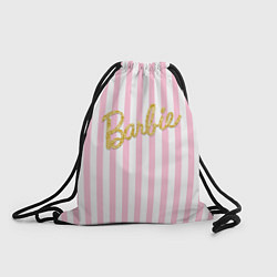 Рюкзак-мешок Barbie - золотая надпись и бело-розовые полосы, цвет: 3D-принт