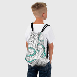 Рюкзак-мешок Дракон Хаку в стиле тату: белый и бирюзовый паттер, цвет: 3D-принт — фото 2