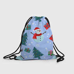 Рюкзак-мешок Снеговики с новогодними подарками паттерн, цвет: 3D-принт