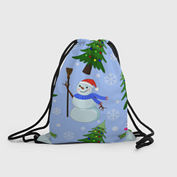 Рюкзак-мешок Снеговики с новогодними елками паттерн, цвет: 3D-принт