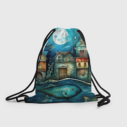Рюкзак-мешок Сказочные рыбовы в стиле фолк-арт», цвет: 3D-принт