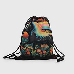 Рюкзак-мешок Лошадка с радужной гривой в стиле фолк-арт, цвет: 3D-принт