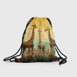 Рюкзак-мешок Три жирафа в стиле фолк-арт, цвет: 3D-принт