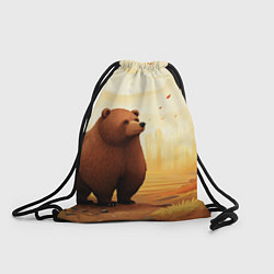 Рюкзак-мешок Мишка в осеннем лесу фолк-арт, цвет: 3D-принт